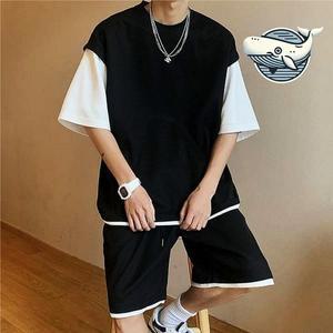남성 여름 스타일 오버핏 반팔 2컬러 셋업 반바지