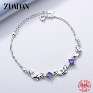 ZDADAN 925 스털링 실버 작은 돌고래 자수정 참 팔찌 체인 여성용, 패션 파티 주얼리 선물