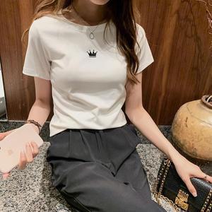 반팔티 여자 라운드 슬림 무지티 데일리 흰티 면티