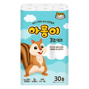 한아름산업 천연펄프 아롱이화장지 3겹 27m 30롤X1팩