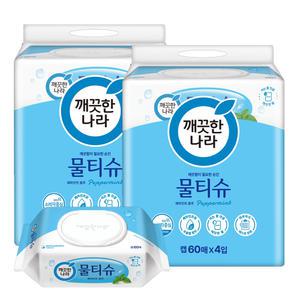 깨끗한나라 페퍼민트 블루 물티슈 60매 4입 2팩