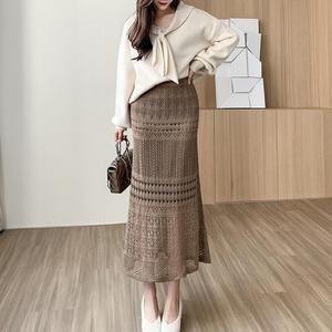 F006613_(밴딩)레이스니트 롱스커트 펀칭니트치마