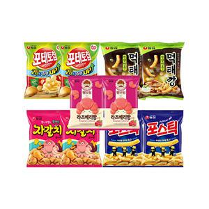 농심 먹태깡, 60g, 2개 + 포스틱, 84g, 2개 + 빵부장 라즈베리빵, 55g, 2개 + 자갈치, 90g, 2개 + 포테토칩 오리지널, 60g, 2개