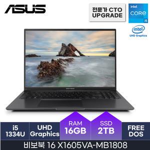 ASUS 16인치 비보북 16 X1605VA-MB1808  인텔i5  WUXGA  D4-16GB  2TB  FreeDOS  사무용  HMC