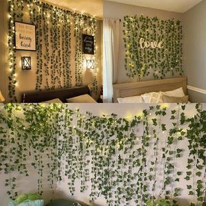 LED 조명 스트링 인공 녹색 덩굴 홈 크리스마스 웨딩 신부 정원 걸이식 식물 파티 DIY 장식 2 미터