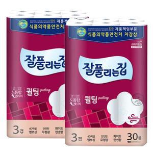 잘풀리는집 퀼팅 두루마리휴지 3겹화장지 30m 30롤 2팩