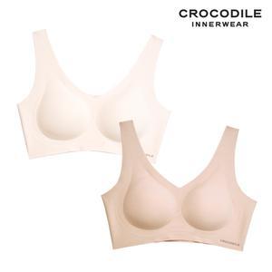 [크로커다일] 감탄브라 소프트 쿨인견 쉘론 패드일체형 V넥 브라2종 베이지