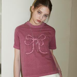 Ribbon Denim Pigment Crop TEE dustypink