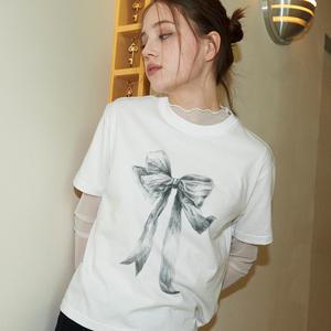 Ruffle Ribbon Crop TEE white