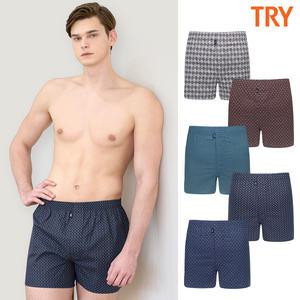 TRY 남자 순면 트렁크 5종세트 항균 사각 팬티 패턴 잠옷 바지