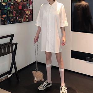 [무료배송]빅카라 화이트 반팔 롱 셔츠 H103