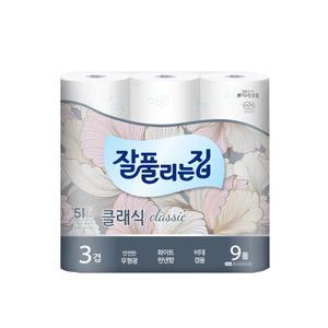 잘풀리는집 클래식 3겹 무형광화장지 27m 9롤 1팩 화장지