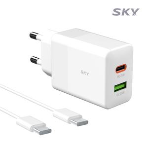 [케이블SET] 스카이 필 25W PD 2포트 USB C타입 듀얼 초고속 충전기 어댑터 Q2S 아이폰 갤럭시 고속충전기