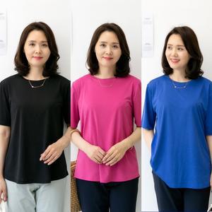 마미소 심플 반팔 티셔츠 국내생산 스판 단색 무지 기본이너 엄마 할머니 빅사이즈 40 60 마담 중년 여성 옷