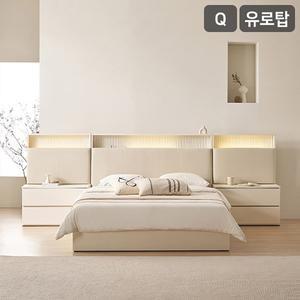 [삼익가구]펠리트 템바 아트월 가죽헤드 LED 수납 호텔 침대(유로탑 독립스프링 매트리스-퀸)