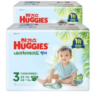 하기스 네이처메이드 안심 흡수 아기기저귀 썸머 밴드형 남여공용 3단계 140매