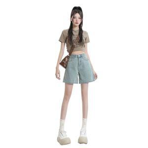 여자청반바지 청반바지 빈티지 하이웨스트 청 여름 일자 와이드 슬림핏 A라인 핫팬츠 원템2