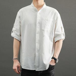 1+1 남성 린넨 반팔 차이나 셔츠 헨리넥 롤업 여름