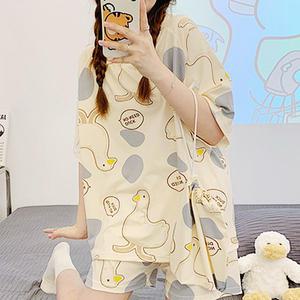 쉬블림로브 (반팔+반바지) 여성 홈웨어 오리 캐릭터 잠옷 세트 GGWD0226