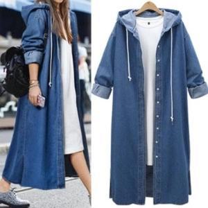 F83551 루즈핏 후드 롱청코트 데님코트 청자켓 여자 바람막이점퍼 트렌치코트 롱야상 빅사이즈