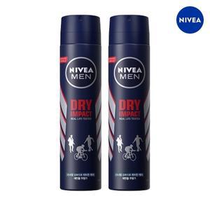 니베아 다한증 얼굴 땀억제제 겨드랑이 데오드란트스프레이 드라이임팩트 포맨 200ml 2개