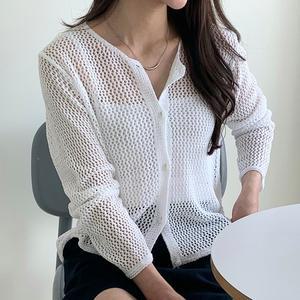 국산 여성 여름 비치룩 그물 망사 긴팔 가디건 21DS-WCD-4441-브라운