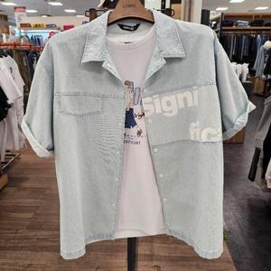 HC26 배색 데님 반팔셔츠  LP2YU350