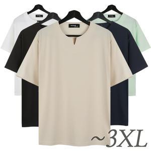 2025 여름 남자 오버핏 루즈핏 7부 반팔 라운드 브이넥 티셔츠 빅사이즈 w001