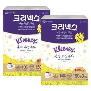크리넥스 보습 에센스 로션 150매x3개입 2팩 각티슈 미용티슈 화장지