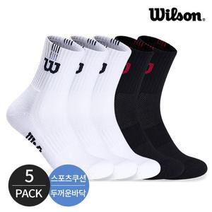 윌슨 남성 스포츠 쿠션 넥라인 칼라배색 중목양말 5P_MX