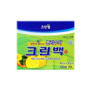 크린랩 분리수거 크린백 20L 100매입 투명 45X55cm 재활용 분리수거 비닐봉투
