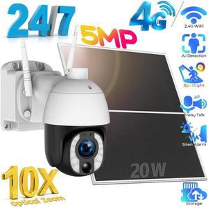 태양광 cctv 24-7 녹화 태양광 보안 카메라, 5MP 10X 광학 줌, 4G LTE / WiFi PTZ 자동 추적 IP 카메라, 20