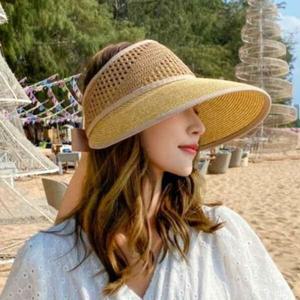 [라일리] Rly 여성 와이드챙 밀짚모자 리본 자외선차단 돌돌이 썬캡