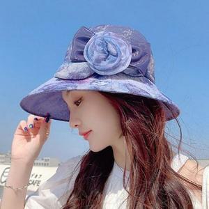 [라일리] Rly 여자 스타일리쉬한 바캉스 패션 오간자 플라워 버킷햇