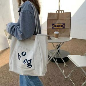 [라일리] Rly 영문 레터링 배색 프린팅 데일리 에코백 포켓 숄더백