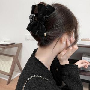 [다잇템] 여성 헤어 큰사이즈 패치 벨루어 금색 리본 집게핀
