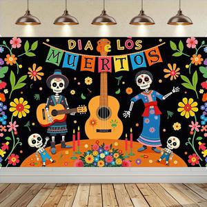 죽은 파티의 날 모임 배경 멕시코 Dia DE Los Muertos 피에스타 슈가 해골 제단 사진 소품