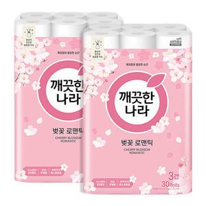 깨끗한나라 벚꽃 로맨틱 화장지 27m 30롤, 2팩