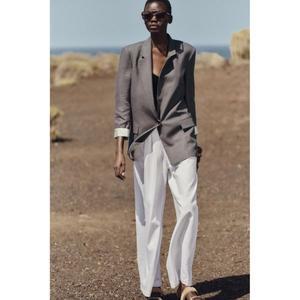 [정품] 자라 자켓 데일리 야상 아웃터 ZARA 리넨 패턴 커프스 블레이저 - 콜 그레이589904