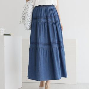 여자 프릴 캉캉 A라인 여름 마실룩 데님 롱스커트