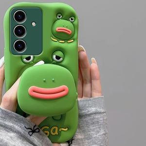 갤럭시 s25 s24 s23 s22 a52 a51 a32 귀여운 초록 개구리 인형 입체 캐릭터 스마트톡 실리콘 핸드폰 케이스