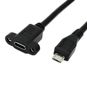 마이크로 유형 USB 수 커넥터-Type-c 미니 5핀 암 연장 케이블 코드 0.5m 피치 17mm 나사 패널 장착 구멍