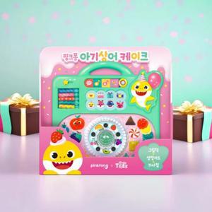 핑크퐁 아기상어 케이크 생일파티 놀이 멜로디 피규어 촛불 꾸미기 미러볼 감각발달 장난감