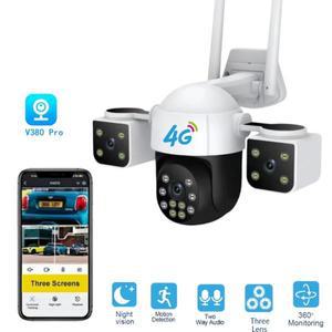 4K 야외 SIM 카메라 감시 PTZ 자동 추적 보안 3 렌즈 화면 투시경 CCTV IP