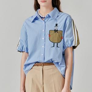 [르모하] 스트라이프 패치워크 퍼프소매 셔츠 LC2WSH001