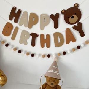 사랑스러운 갈색 테디 베어 플래그 장식 세트 부직포 생일 축하 편지 파티 배너 베이비 샤워