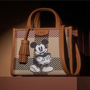 (쇼핑백동봉)(DAKS X DISNEY) 미키마우스 가죽배색 체크 스몰 토트백 DCBA3F703