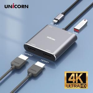 유니콘 C타입 to HDMI 듀얼 모니터 분배기 4IN1 PD100영상비전 비디오멀티 DMI변환젠더 USB 티비 분배 편집