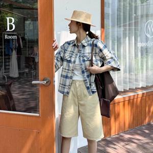 [메이블루] 수플레 7부 체크셔츠