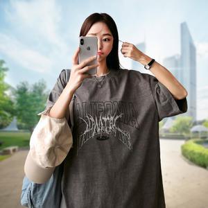 여성 레터링 오버핏 빈티지 피그먼트 반팔티셔츠 텐타덤블 워싱 (캘리포니아오버핏반팔티)
